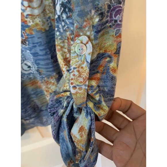 Tianello Blue & Brown Long Sleeve Floral Tunic Extra Large - Picture 4 of 5